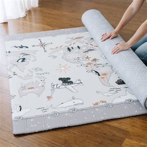 Large Baby Play Mat World Map Grey Rug Padded Reversible Baby