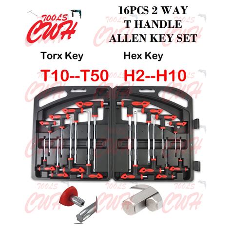 PRC 16PCS 2WAY TWO WAY T HANDLE HEX BALLPOINT TAMPERPROOF TORX STAR