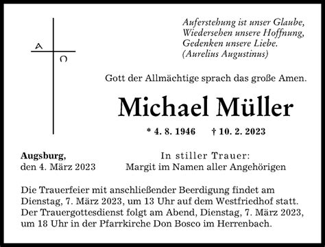 Traueranzeigen Von Michael M Ller Augsburger Allgemeine Zeitung