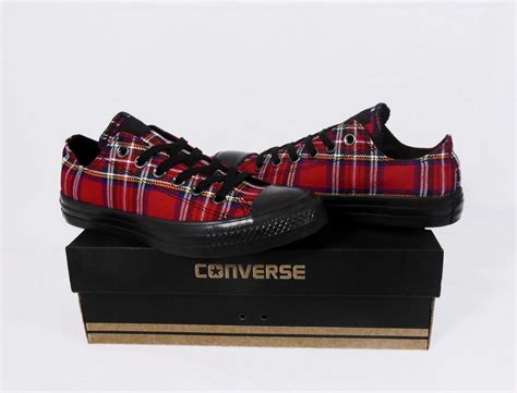 Converse Tartan Plaid All Star Chuck Taylor Red Black Lo Sneakers