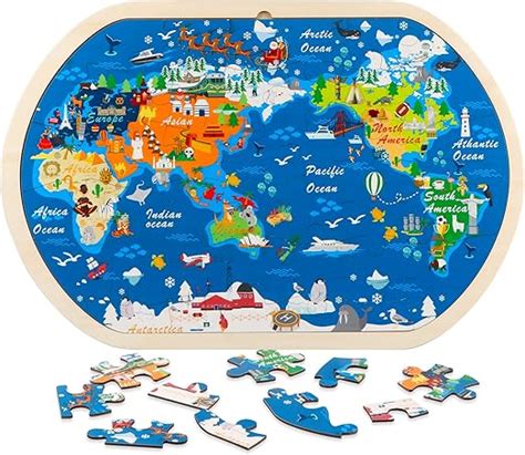 Jacootoys Wooden Jigsaws Puzzles For Toddlers 31 Pieces World Map