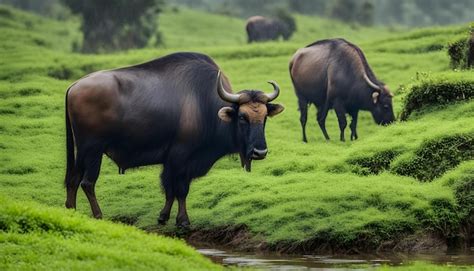 Premium Photo | Indian Gaur Grazing in Rain Indian Gaur in the Middle ...