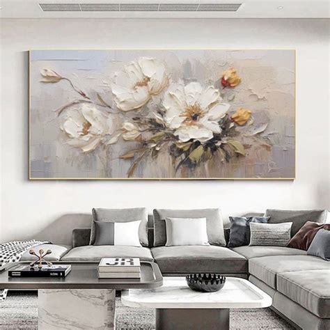 MAWAR HIASAN DINDING PUTIH Abstract White Rose Flower Painting Modern