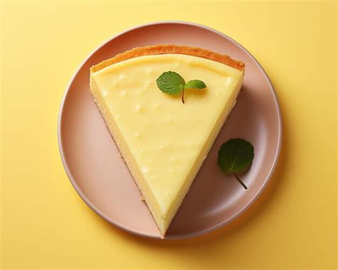 Uma fatia de cheesecake de limão em um prato fundo amarelo Vetor Premium