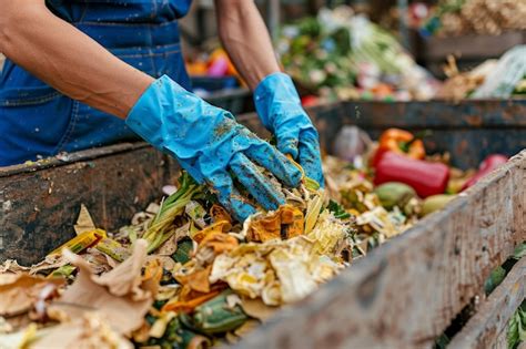 Manos Con Guantes Azules Clasificando Residuos Para Su Reciclaje