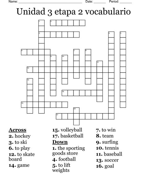 Unidad Etapa Vocabulario Crossword Wordmint