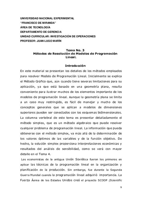 Pdf Metodo Grafico Investigacion De Operaciones