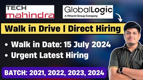 Tech Mahindra Global Logic Urgent Hiring Direct Walk In Drive 15