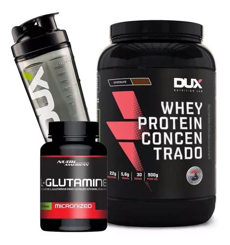 Kit Whey Concentrado Glutamina 300g Dux Nutrition Oferta Sabor Coco