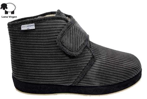 Zapatilla De Casa Para Hombre Forro Lana Lumen Bota Velcro Pana Gris