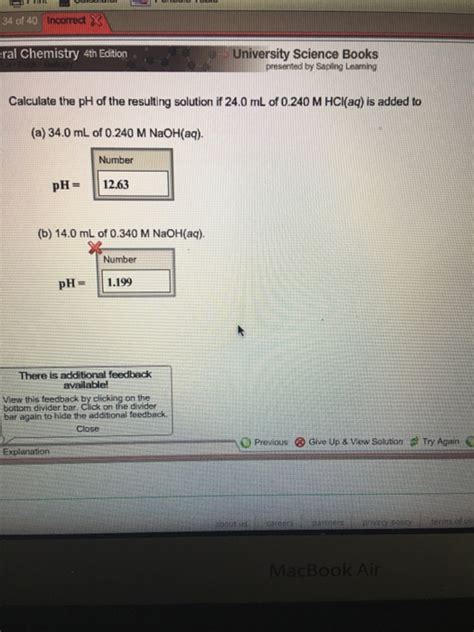 Solved Calculate The Ph Of The Resulting Solution If Ml Chegg