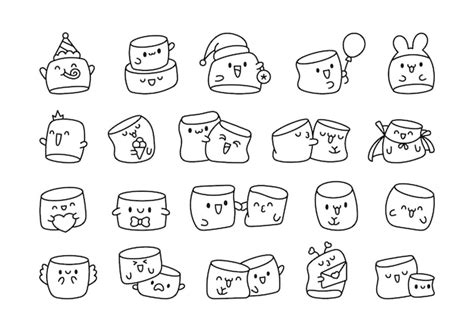 Premium Vector | Kawaii marshmallow cute face character coloring page ...