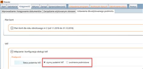 Ustawienie Statusu Podatnika Vat Programy Do Pe Nej Ksi Gowo Ci