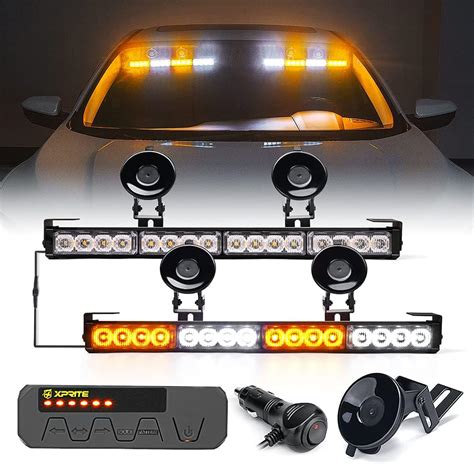 Xprite Emergency Traffic Advisor Strobe Dual Light Bar White Amber LED