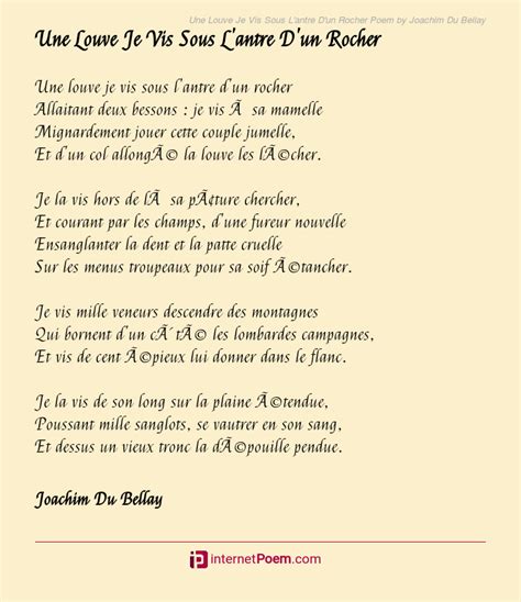 Une Louve Je Vis Sous L Antre D Un Rocher Poem By Joachim Du Bellay