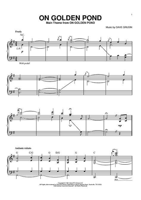 On Golden Pond" Sheet Music by Dave Grusin for Piano - Sheet Music Now