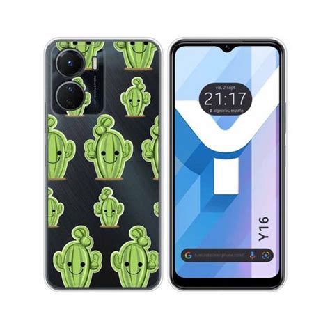 Funda Silicona Transparente Para Vivo Y16 Diseño Cactus Dibujos con