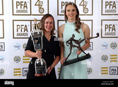 Arsenal's Vivianne Miedema (right) poses with her PFA Player of the ...