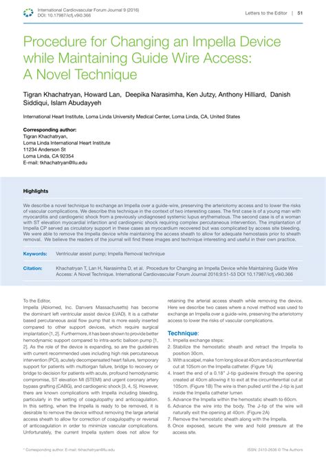 (PDF) Procedure for Changing an Impella Device While Maintaining Guide ...