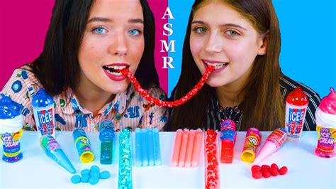 Asmr Pink Vs Blue Candy Race Nerds Rope Candy Ice Cream Nik L Nip Wax