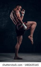 Muscular Handsome Fighter Naked Torso Demonstraiting Stock Photo