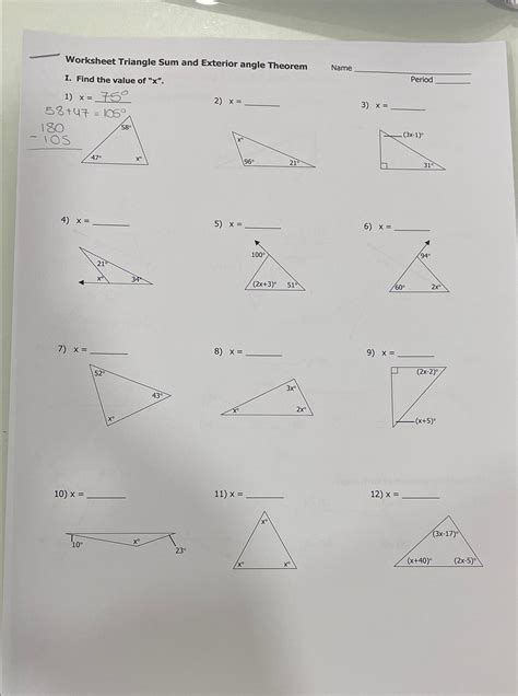 Exterior Angle Of Triangle Worksheet Practice Problems And Solutions