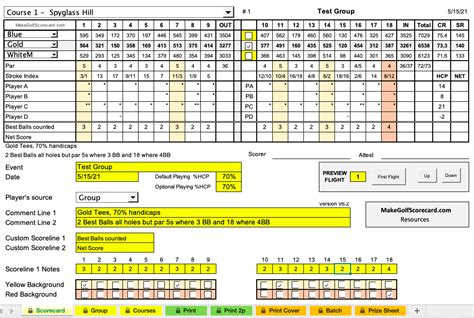 Excel Golf Scorecard Template Make Golf Scorecard