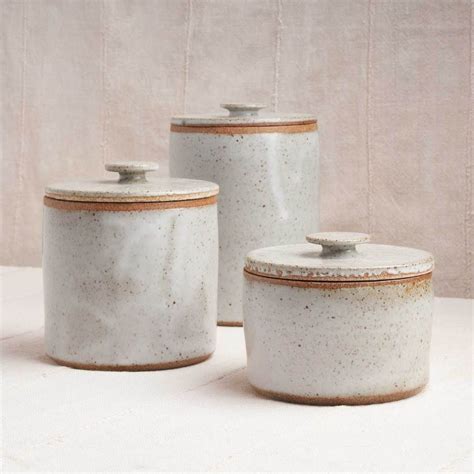 Lidded Canisters Set Of 3 — Housework Pottery Canister Sets Ceramic