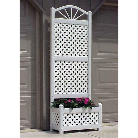 Dura Trel 78 In H X 28 In W White Vinyl Pvc Sunburst Trellis Planter 11156 The Home Depot