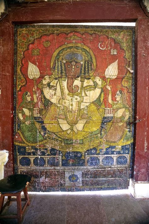 painting   hindu god   wall  udaypur city  rajasthan