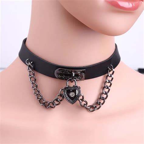 Women Chokers Necklace Chain Lock Collar Choker Pu Leather Chokers