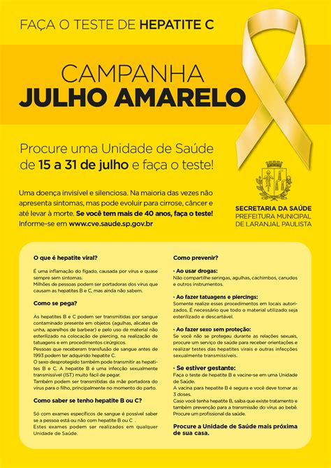 Campanha Julho Amarelo Fa A O Teste De Hepatite C Prefeitura Do