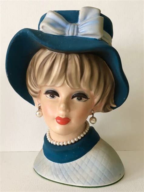 S Napco Napcoware Royal Blue Lady Head Vase C Headvase Bonnet