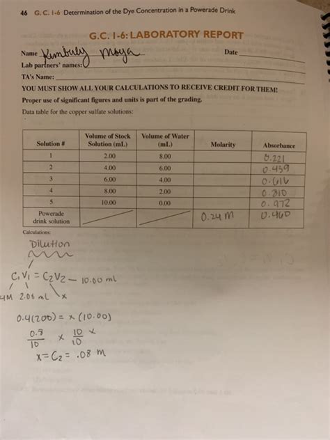 G C Determination Of The Dye Concentration In Chegg