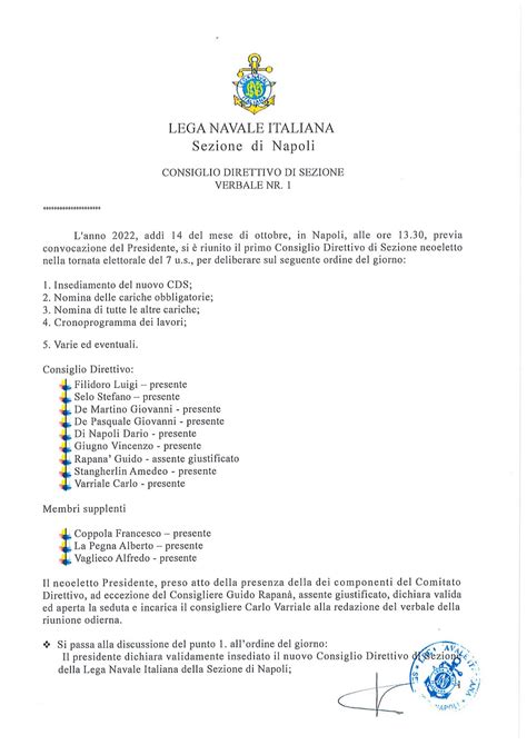 Insediamento Nuovo CDS Lega Navale Italiana Napoli