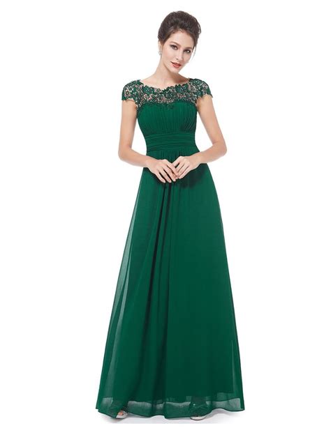 Langes Chiffon Abendkleid Mit Spitze In Gr N Chiffon Evening Dresses