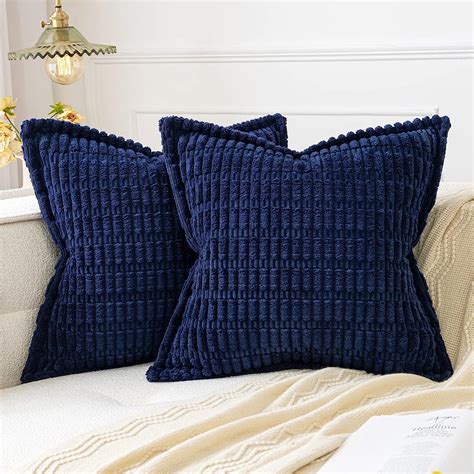 Miulee Dark Blue Corduroy Decorative Throw Pillow Covers Pack Of Soft