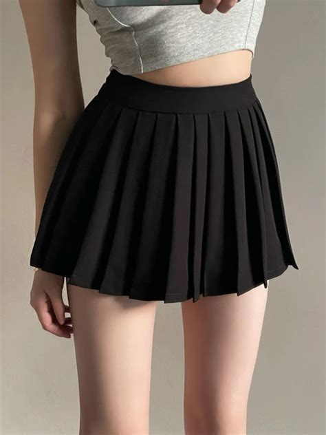 Houzhou Micro Pleated Skirt Women Sexy Skort Vintage Preppy High Waist