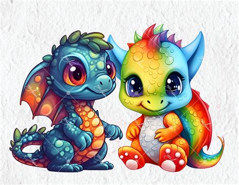 Cute Fantasy Baby Dragon Clipart 12 Colorful Baby Dragon PNG - Etsy