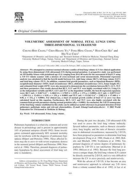 Pdf Volumetric Assessment Of Normal Fetal Lungs Using Three