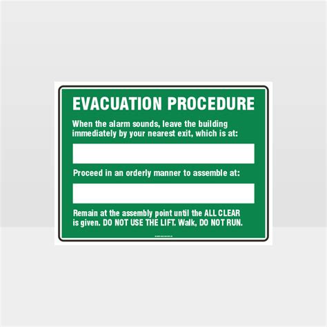 Evacuation Procedure 01 Sign - Emergency Signs - HAZARD SIGNS NZ