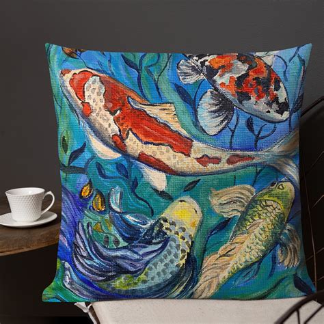 Koi Fish Pillow Japanese Art Pillow Home Deore Pillow Decorative