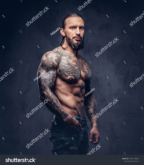 Closeup Portrait Muscular Naked Bearded Tattoed Stock Photo 1061154692 Shutterstock