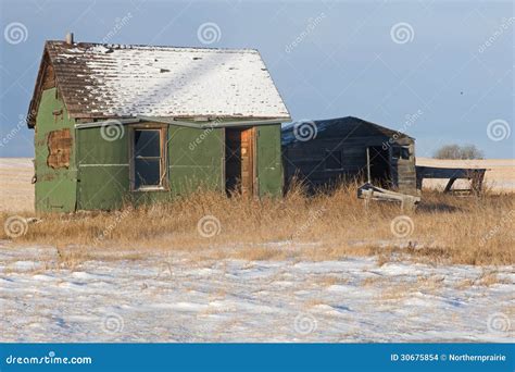 Abandoned Old Sheds and Farm Machine in Winter Stock Photo - Image of ...