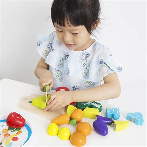 11pc Fruit Vegetables Cutting Wooden Toy Mainan Potong Kayu Buah Sayur