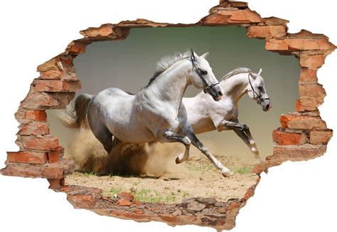 FOTOTAPETA 3D SAMOPRZYLEPNA naklejka dziura w ścianie GALOP BIAŁE KONIE