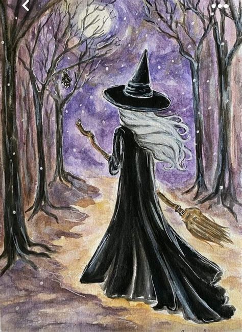 Pin By Mary Helm On Rock Ideas Witch Painting Halloween Canvas