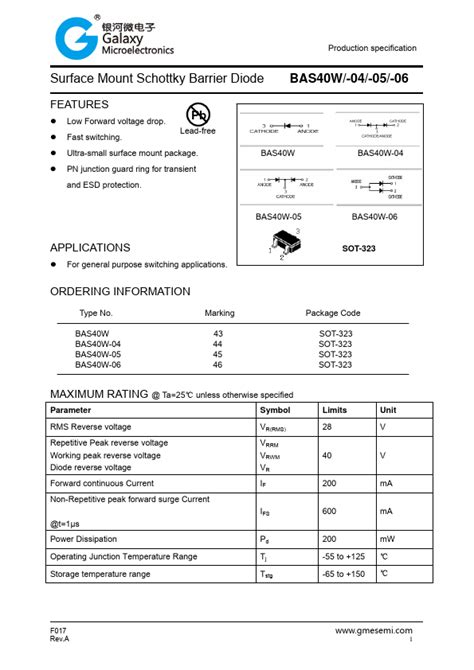 BAS40W 06 GME Diode Hoja de datos Ficha técnica Distribuidor