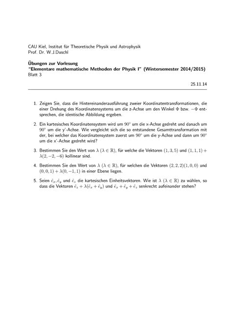 Blatt 3 CAU Kiel Institut F Ur Theoretische Physik Und Astrophysik