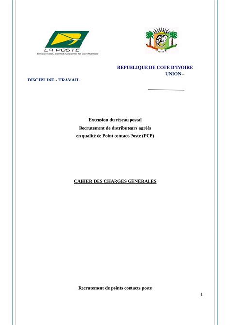 PDF REPUBLIQUE DE COTE DIVOIRE UNION Les Points Contacts Poste